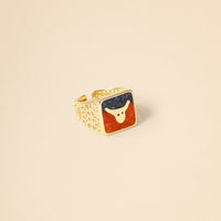 Lapis & Coral Bull Filigree Gold Ring