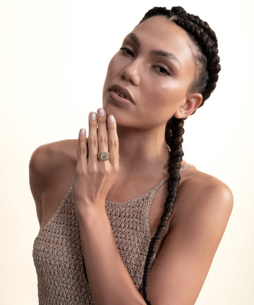 Sumerian Mosaic Pearl Love Gold Ring