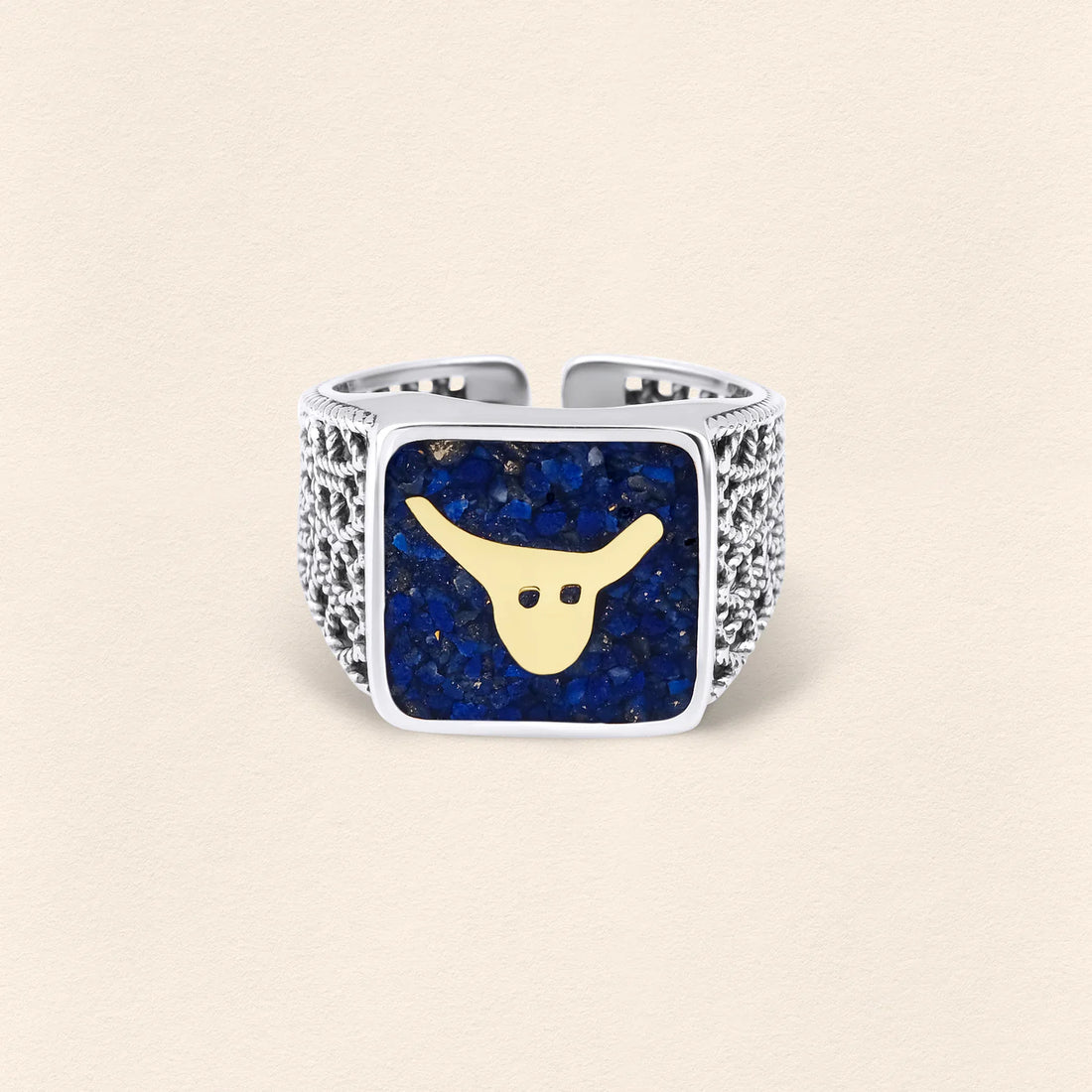 Lapis Bull Filigree Ring Couple Set