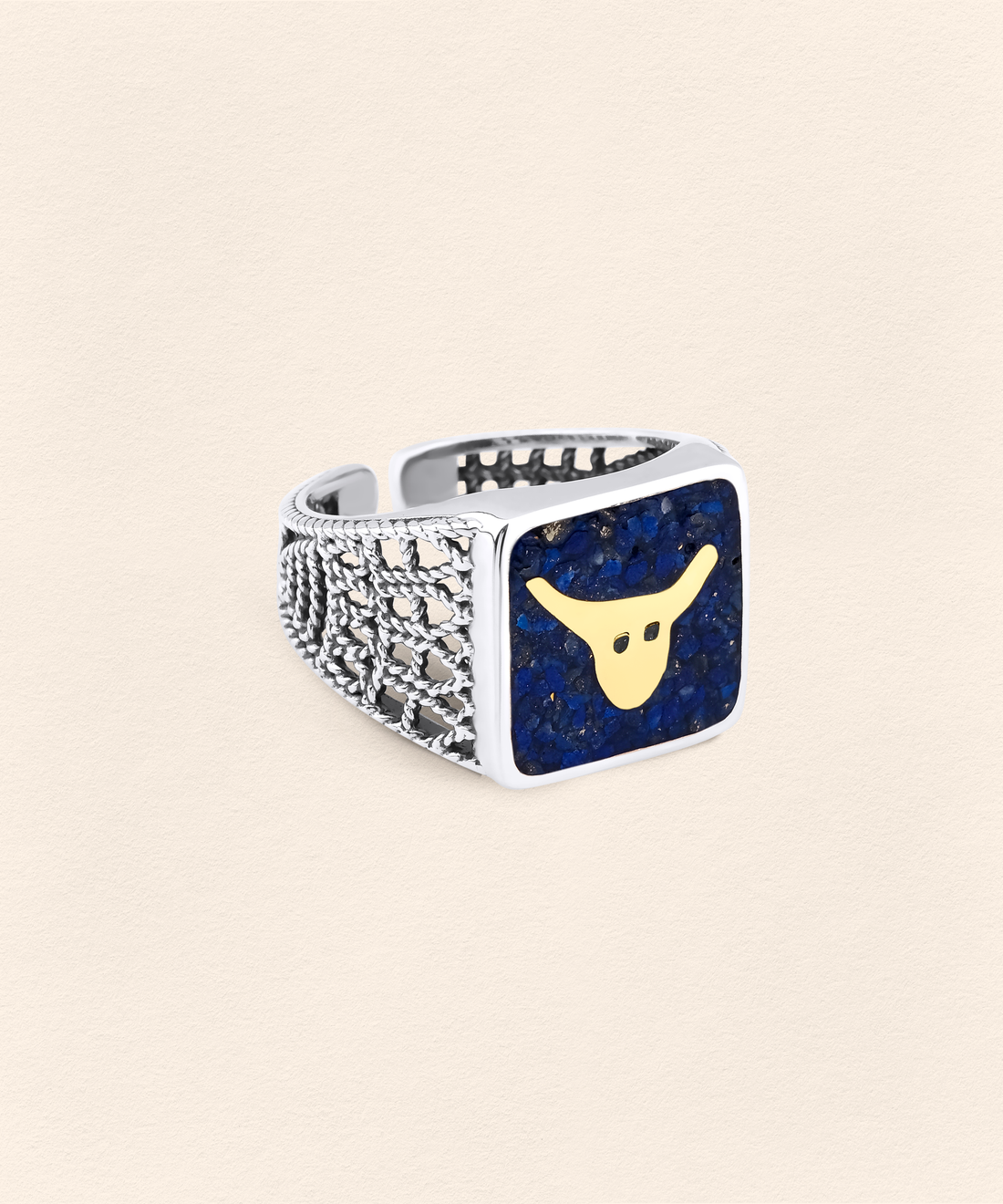 Lapis Bull Filigree Ring Couple Set