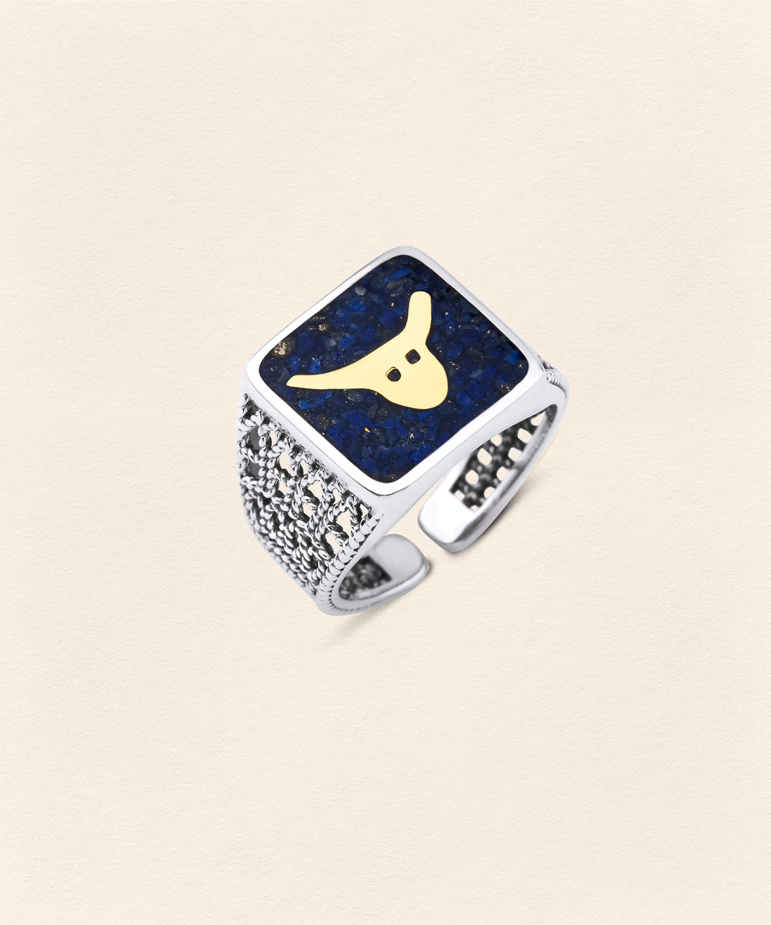 Lapis Bull Filigree Ring Couple Set