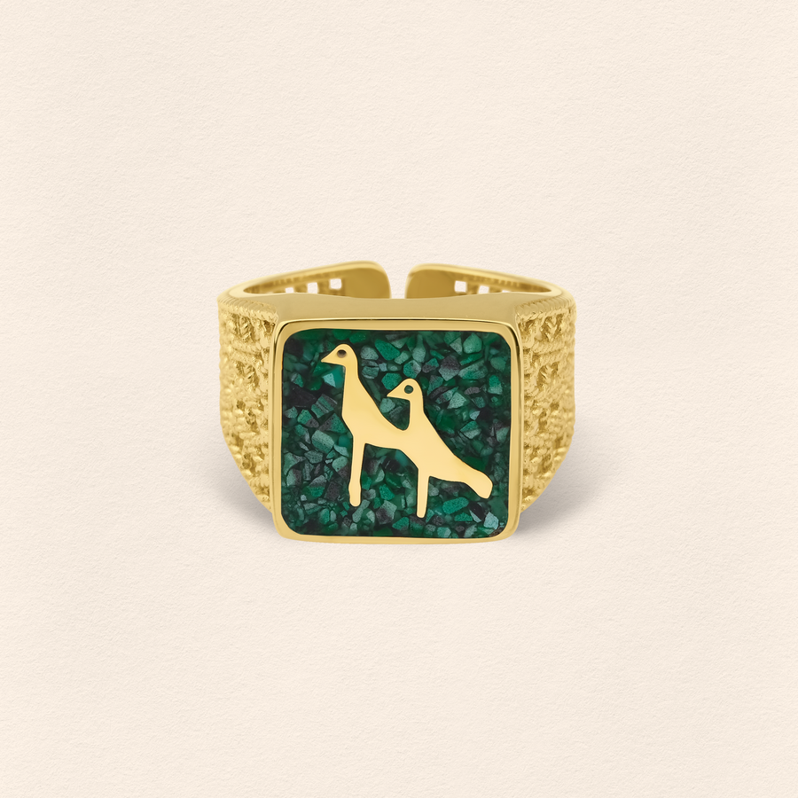 Malachites Crane Filigree Ring - Men