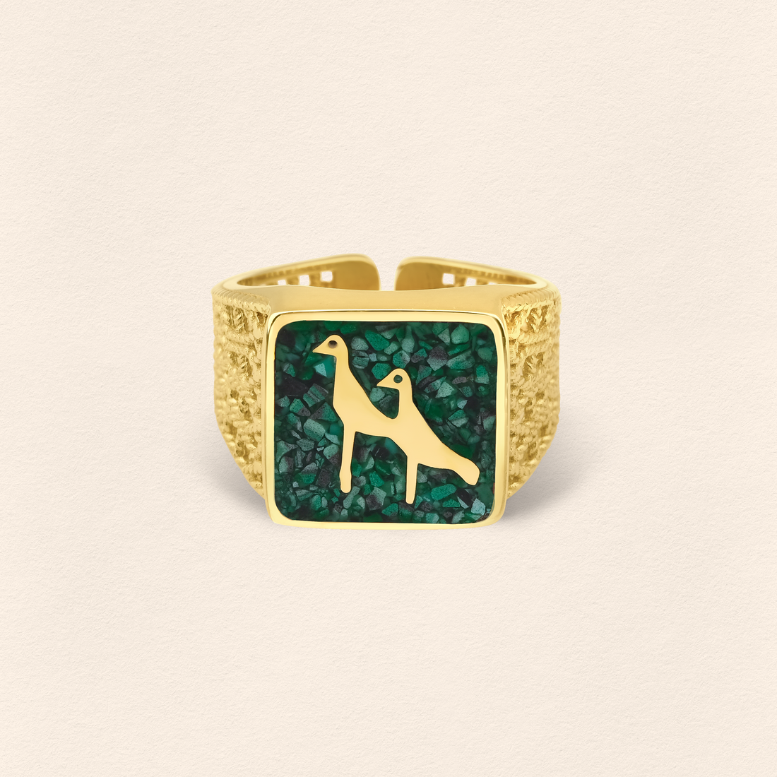 Malachite Crane Filigree Unisex Ring