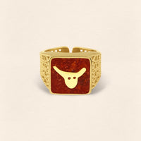 Coral Bull Filigree Ring Couple Set