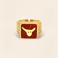 Coral Bull Filigree Ring Couple Set