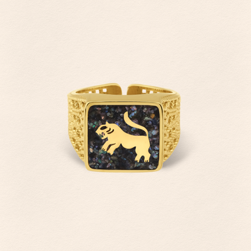 Black Pearl Lion  Filigree Unisex Ring