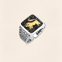 Black Pearl Lion Filigree Ring Silver Couple Set