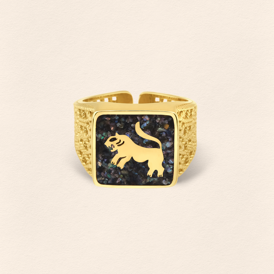 Black Pearl Lion  Filigree Unisex Ring