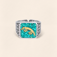 Turquoise Fox Filigree Ring Couple Set