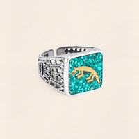 Turquoise Fox Filigree Ring Couple Set