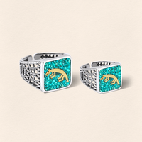 Turquoise Fox Filigree Ring Couple Set