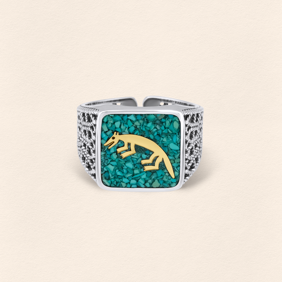 Turquoise Fox Filigree Ring - Men