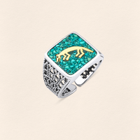Turquoise Fox Filigree Ring Couple Set