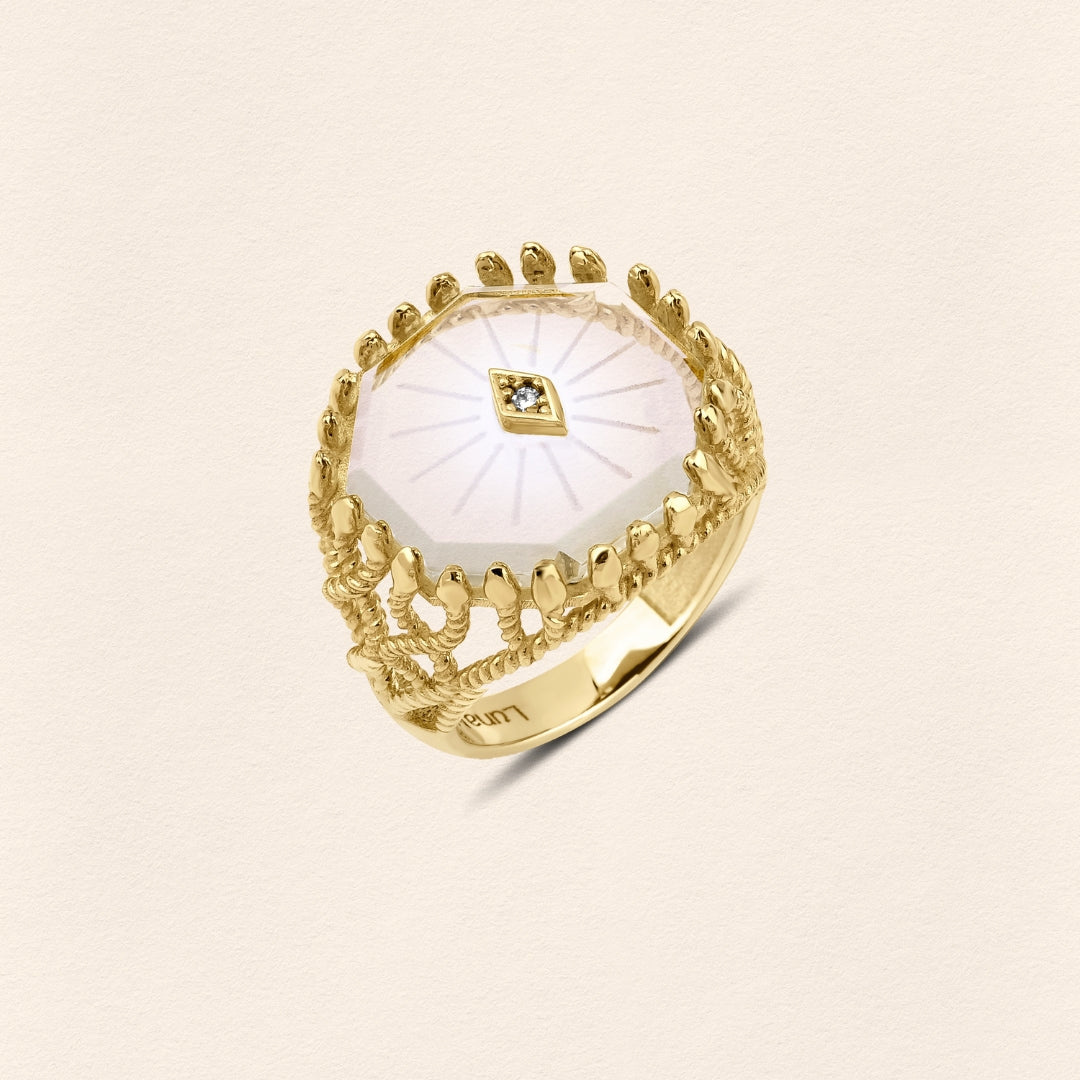 Serpent Crystal Filigree Gold Ring - Men