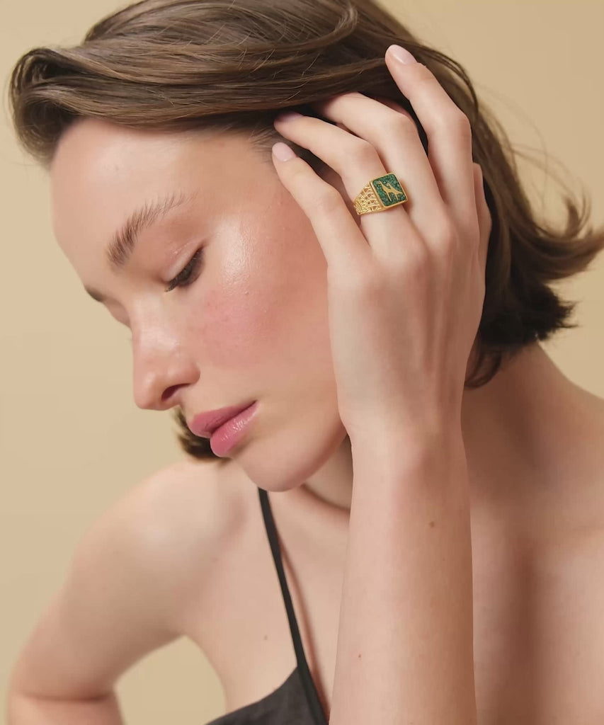 [WOMEN] Malachite Crane Filigree Unisex Ring product detail