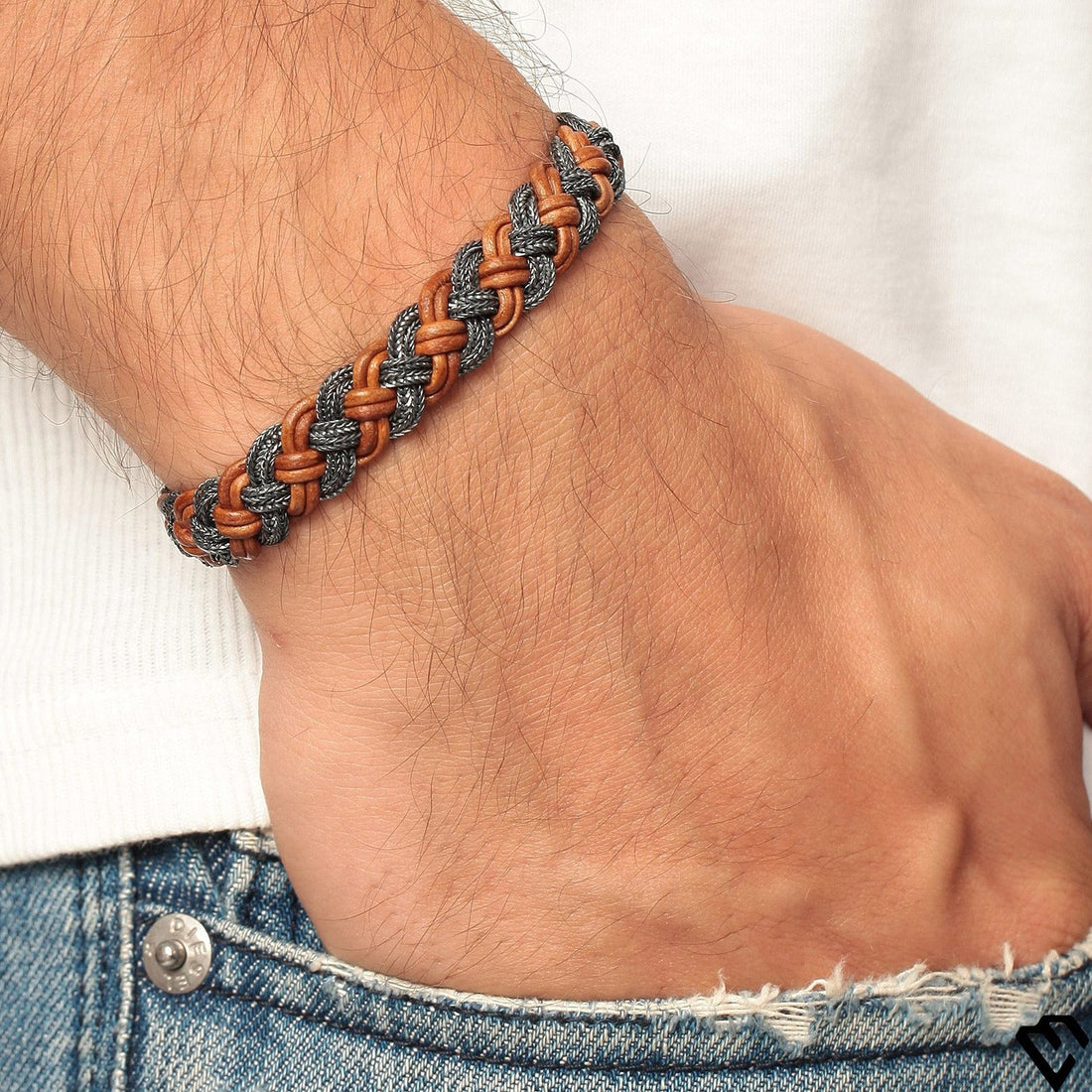 Brown Leather Oxidized Bracelet